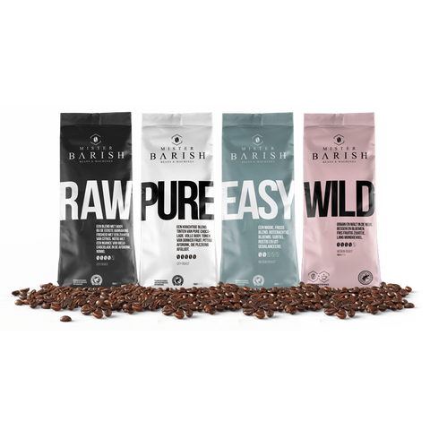 Mister Barish koffiebonen RAW, PURE, EASY em WILD